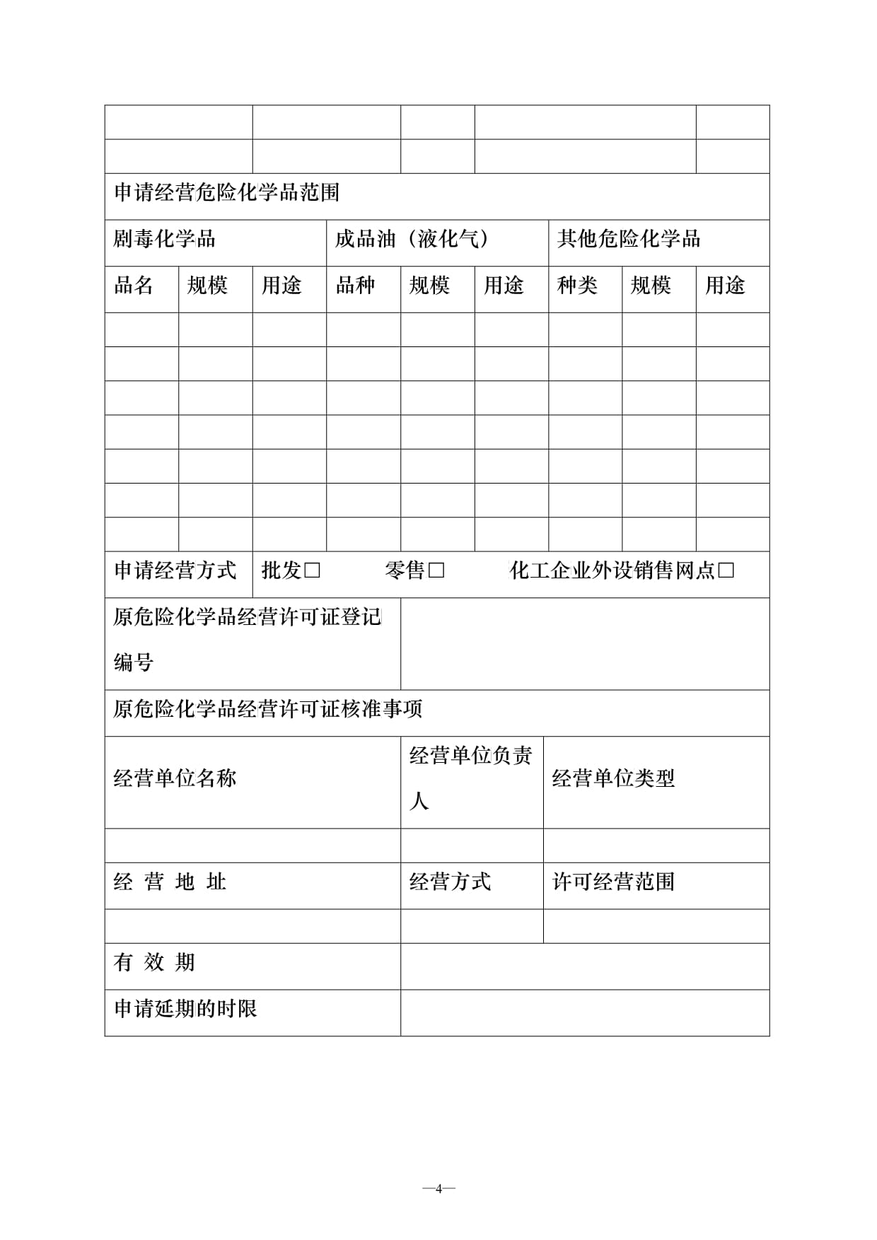 危險化學(xué)品經(jīng)營許可證延期申請表